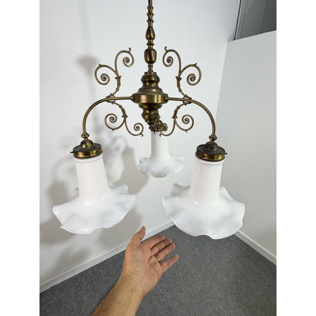 Three-Light Liberty Style Pendant Light in Opal Glass, 1960 For Sale - Image 15 of 18