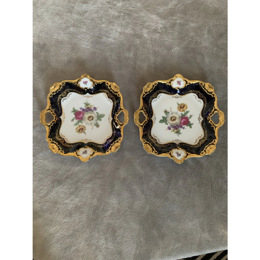 1950s German Bavaria Alka Kunst Kaiser Cobalt Blue Hp Porcelain