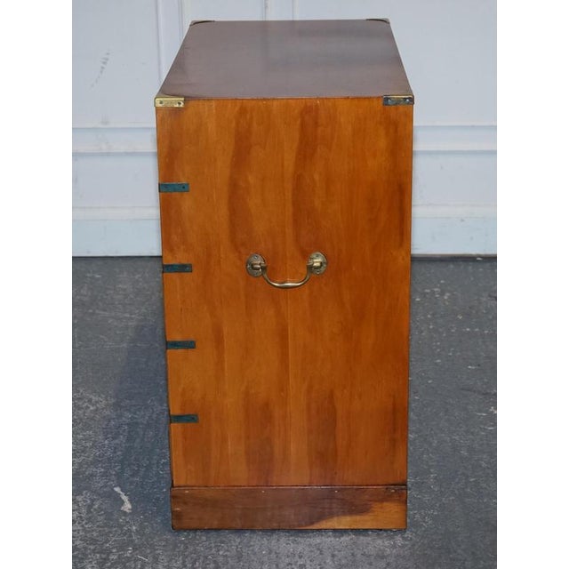 Wood Vintage Military Campaign Yew Wood Secretaire with Brass Handles For Sale - Image 7 of 16