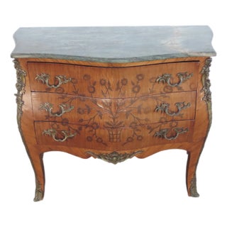 French Marble Top Bombay Serpentine Inlay Commode Dresser Bathroom Vanity 6433 For Sale