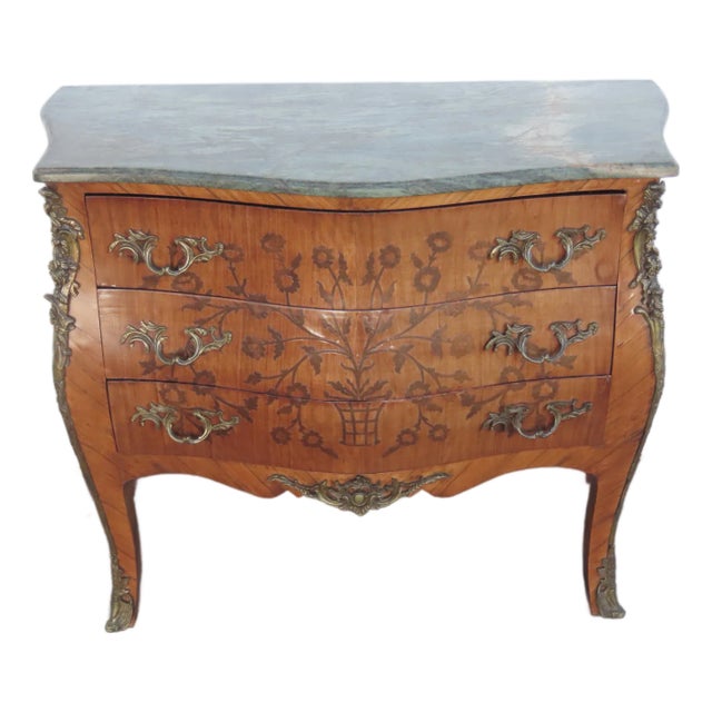 French Marble Top Bombay Serpentine Inlay Commode Dresser Bathroom Vanity 6433 For Sale