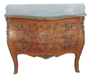 French Marble Top Bombay Serpentine Inlay Commode Dresser Bathroom Vanity 6433