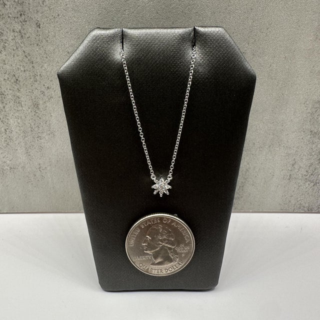 Diamond Snowflake Necklace in 10kt White Gold – 0.10ctw, 16.25in, New For Sale - Image 4 of 5