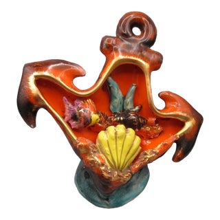 Vintage Vallauris Anchor Reef Fish Nautical Lamp Nautical Mid Century Tikki Kitsch Cord Cut For Sale