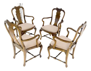 Set of 4 Cherry Queen Ann New Alcantara Suede Upholstery Dining Arm Chairs MINT