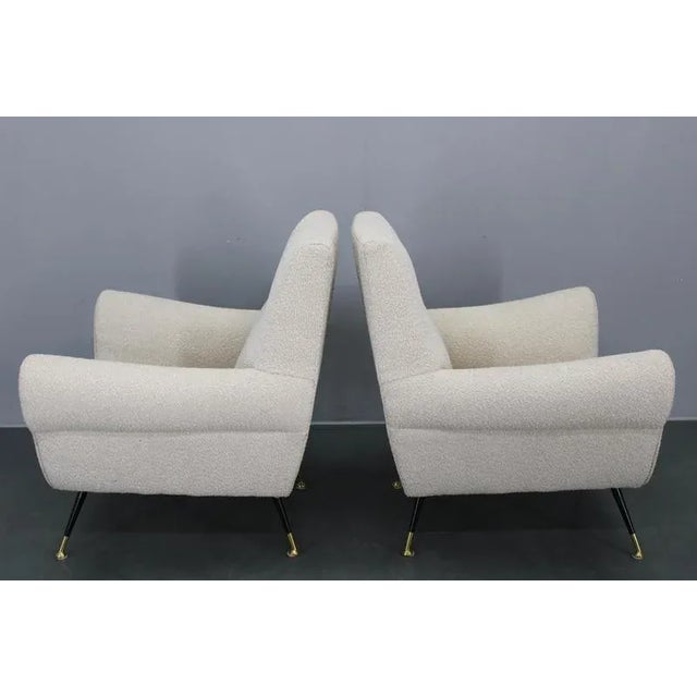Mid-Century Italian Boucle Armchairs with Iron & Brass Legs, 1950s, Set of 2 For Sale - Image 4 of 17