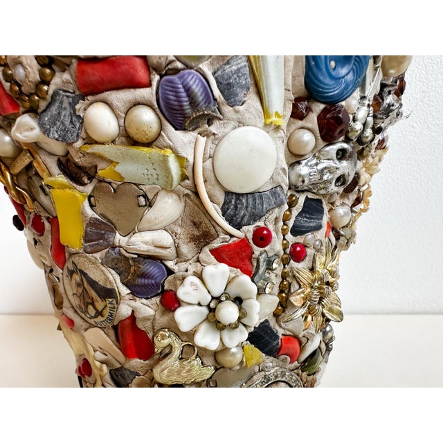 Vintage tramp art memory ware terra cotta and clay planter. No major flaws. This type of art is meant to be imperfect,...