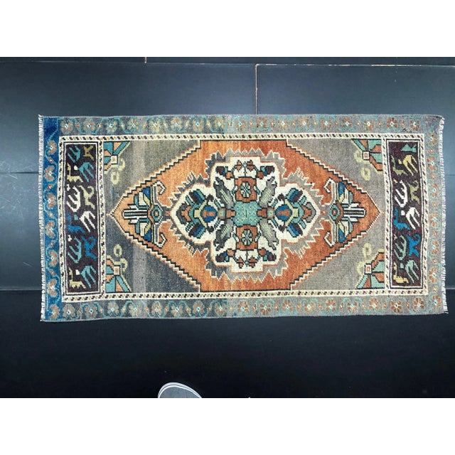 Vintage Muted Turkish Handmade Orange and Gray Small Rug For Sale In Phoenix - Image 6 of 6