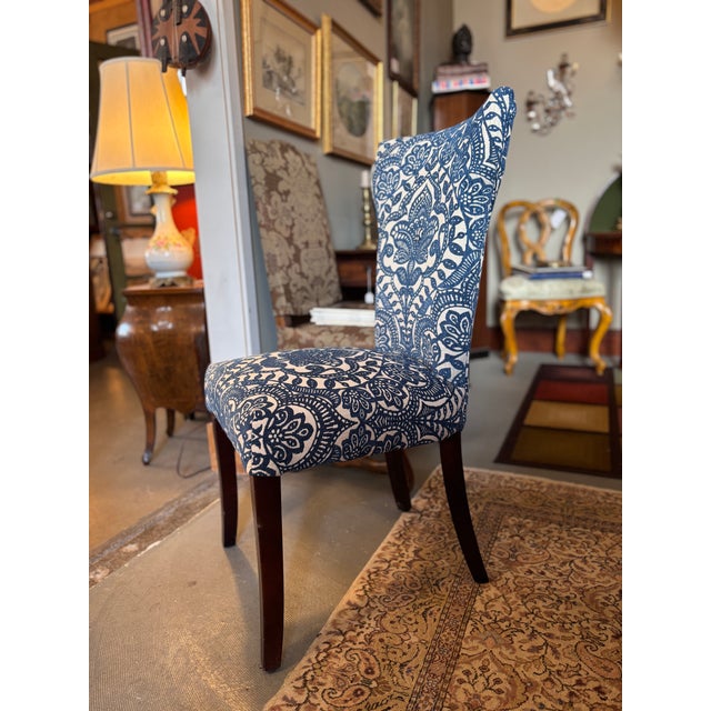 Carmilla Pier 1 Blue Damask Armless Dining Chairs, a Pair For Sale In Minneapolis - Image 6 of 8