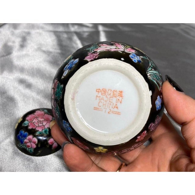 Black Vintage Famille Noire Porcelain Lidded Floral Ginger Jars - Set of 2 For Sale - Image 8 of 9