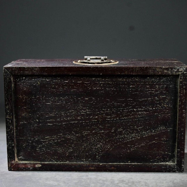 Vintage Chinese Rosewood & Golden Camphor Burl Wood Jewelry Box For Sale - Image 4 of 8
