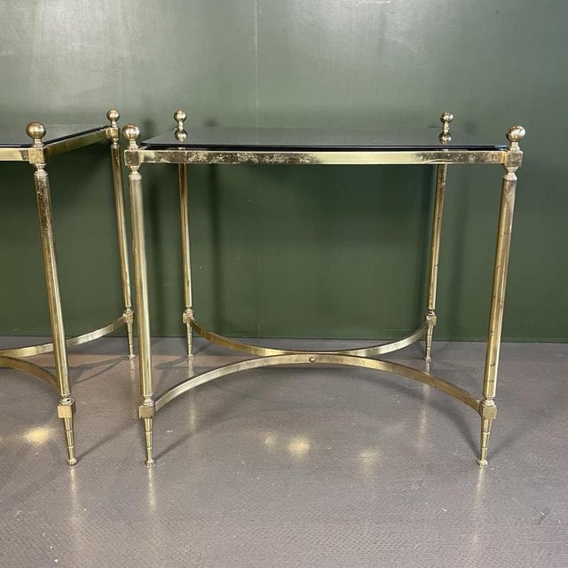 1950s Mid-Century Brass and Smoked Glass Tables, 1950s, Set of 2 For Sale - Image 5 of 9