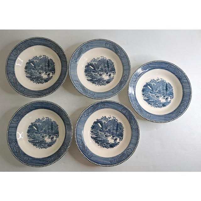 Currier & Ives Blue by Royal 8.5" Rimmed Cereal Soup Bowl Early Winter Set of 10 For Sale - Image 4 of 13