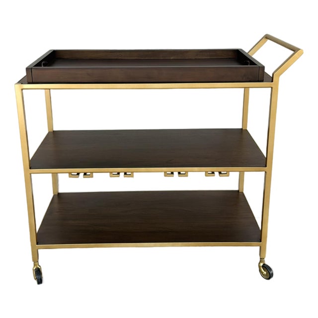 Hooker Furnishings Gold Bar Cart With Removable Tray. For Sale