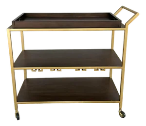 Hooker Furnishings Gold Bar Cart With Removable Tray.