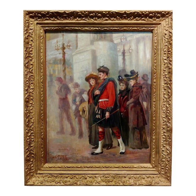 Ludwig Ernest Faber- Scottish in Uniform Waking With His Wife in Downtown Philadelphia-Oil Painting-1890s For Sale