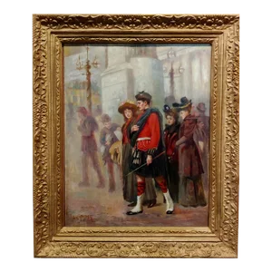 Ludwig Ernest Faber- Scottish in Uniform Waking With His Wife in Downtown Philadelphia-Oil Painting-1890s