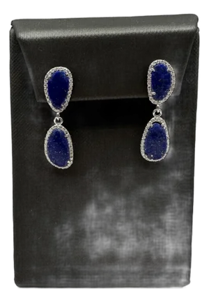 Lapis and Diamond Drop Earrings in 14kt White Gold – 0.50ctw Gh Si2-I1 Diamonds, A Pair