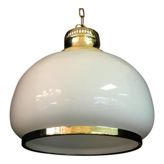 Vintage Ethan Allen Italian Milk Glass and Brass Kitchen Pendant For Sale