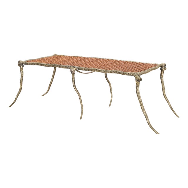 Sylvan s.f. Brass Leather Strap Viper Bench or Cocktail Table For Sale