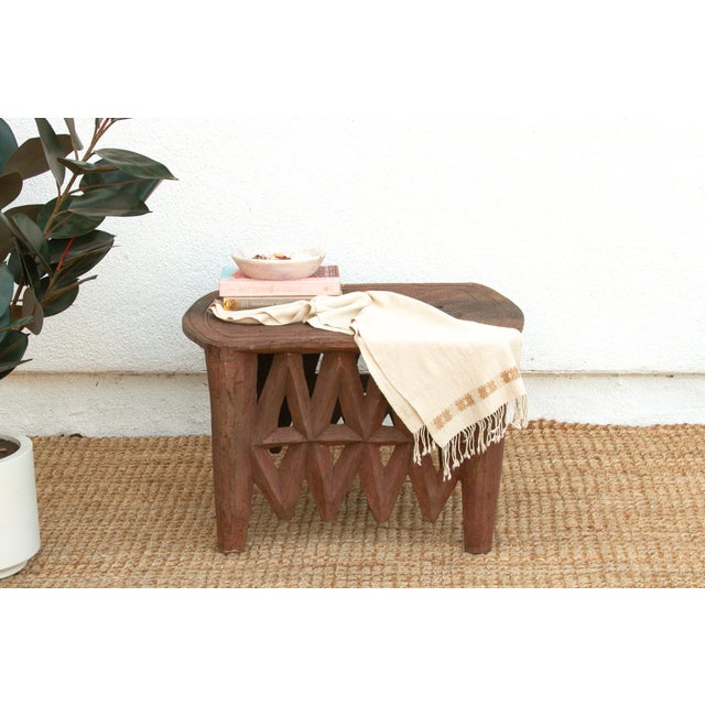 Brown Rare Carved Leaf Top African Table For Sale - Image 8 of 8