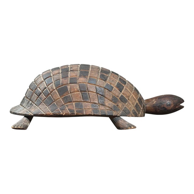 Antique Hand Carved Folk Art Turtle Sculpture For Sale