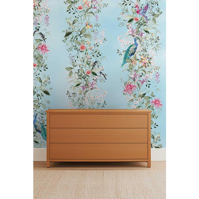 Textile Mahjong Floral Stripe Grasscloth Wallpaper by House Party | Bam Blue | 6 Yards For Sale - Image 7 of 7