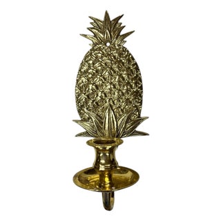 Vintage Brass Pineapple Wall Mount Candleholder For Sale