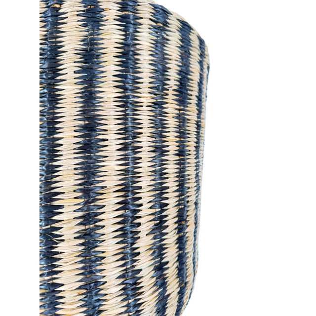 Contemporary Small Handwoven Vietnamese Seagrass Basket in Black & Natural Woven Pattern For Sale - Image 3 of 7