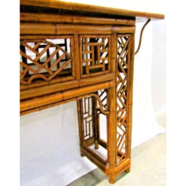 Wood 19th Century Antique Chinese Spotted Bamboo Altar Table Console Qing Dynasty For Sale - Image 7 of 12