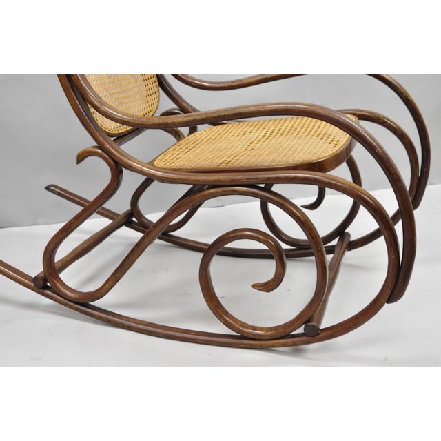 Wood Vintage Mid Century Modern Thonet Style Bentwood & Cane Rocker Rocking Chair (B) For Sale - Image 7 of 18