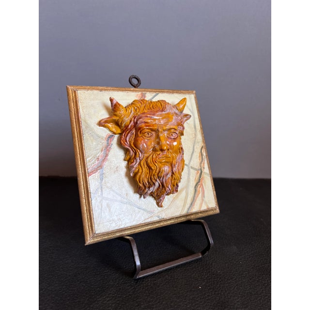 Sienna Grand Tour Style Hand Carved Faux Marble Painted Bust of Acheloos the God of Lezoux Paperweight Plaque For Sale - Image 8 of 9