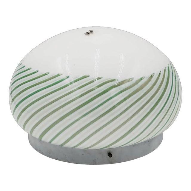 Vintage Wall Lamp in White and Green Swirl Murano Glass, 1970s For Sale