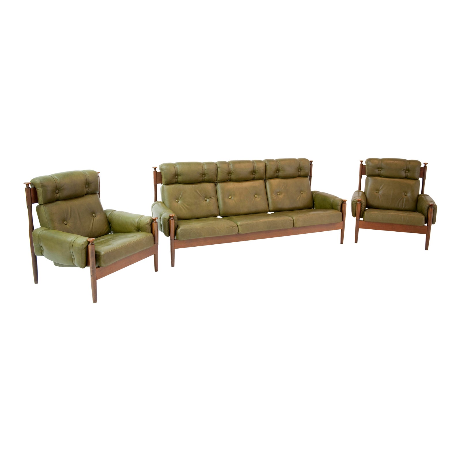 Peem Green Leather Sofa & Chairs Set of 3 Chairish