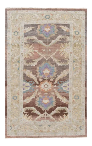 Brown Modern Floral Sultanabad Handmade Wool Rug