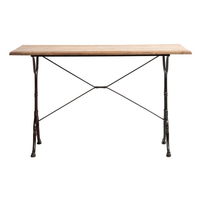 Cast Iron Bistro Table with Oak Top, Antique, France, 20th Century For Sale