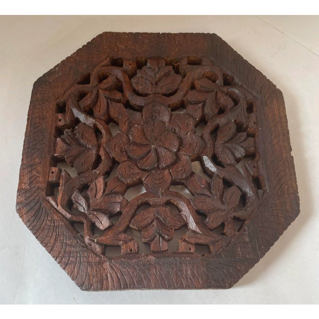 Vintage Hand Carved Wooden Trivet For Sale - Image 4 of 6