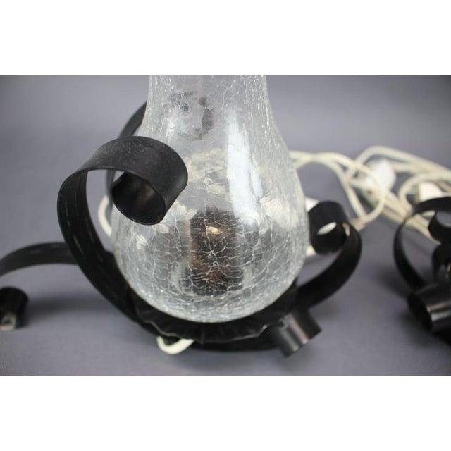 Czechoslovakian Crackle Glass Table Lamps with Wrought Iron Frames, 1950s, Set of 2 For Sale - Image 4 of 9