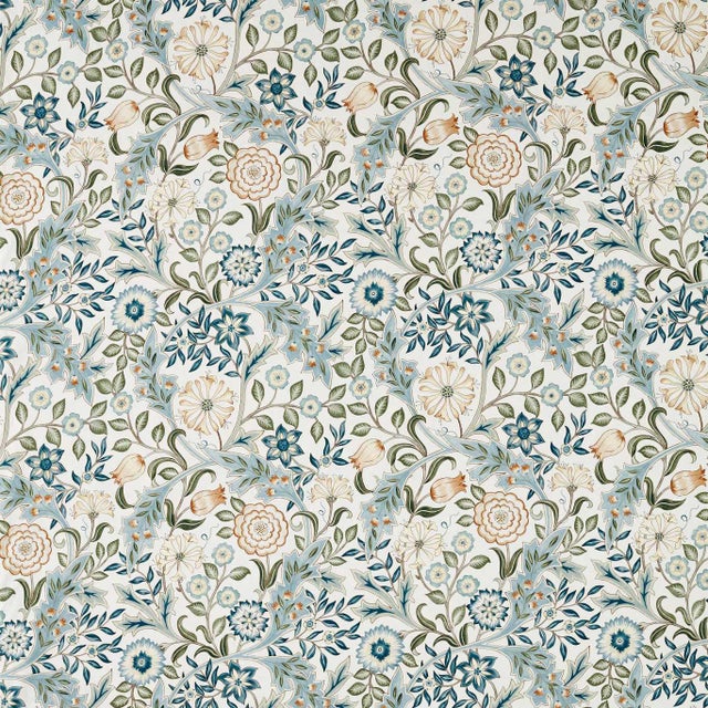 Morris & Co. Wilhelmina WW Fabric in Soft Blue/Peach - a sample For Sale