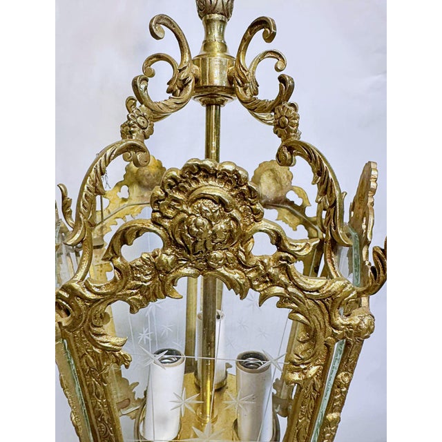 1930s 1930s Vintage Bronze Lantern With Etched Glass Panels For Sale - Image 5 of 8