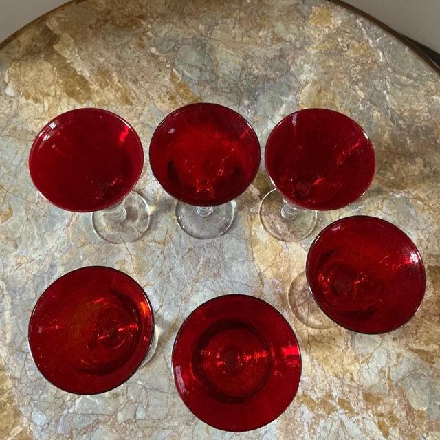 Red Vintage Ruby Red Glass Goblets - Set of Six For Sale - Image 8 of 9