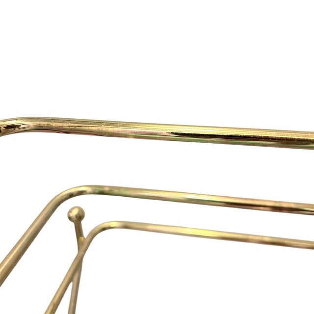 Brass Vintage Hollywood Regency MCM Heavy Brass Freestanding Floor Towel Rack Shelf For Sale - Image 8 of 9
