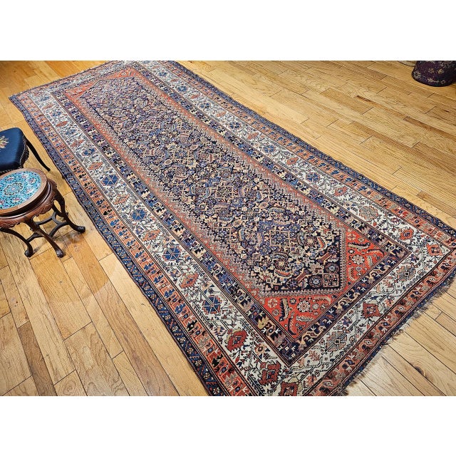Antique Persian Malayer Gallery Rug, Hand-Knotted Wool, Geometric Pattern, 7x15, Navy & Ivory For Sale - Image 9 of 18