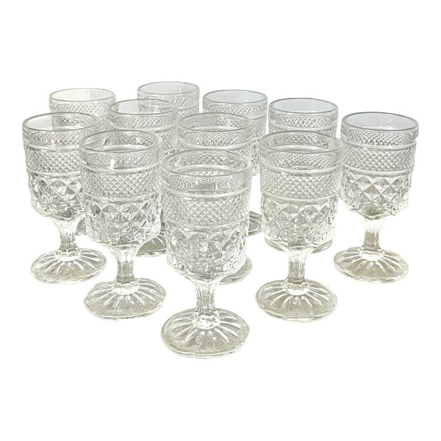 1960s Anchor Hocking Wexford Pattern Goblets Wine Glasses Set of 11