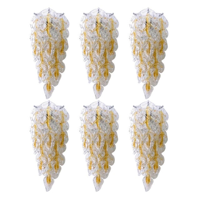 Mid-Century Modern Italian Murano Leaf Glass Wall Sconces from Mazzega, 1970s, Set of 6 For Sale - Image 15 of 15