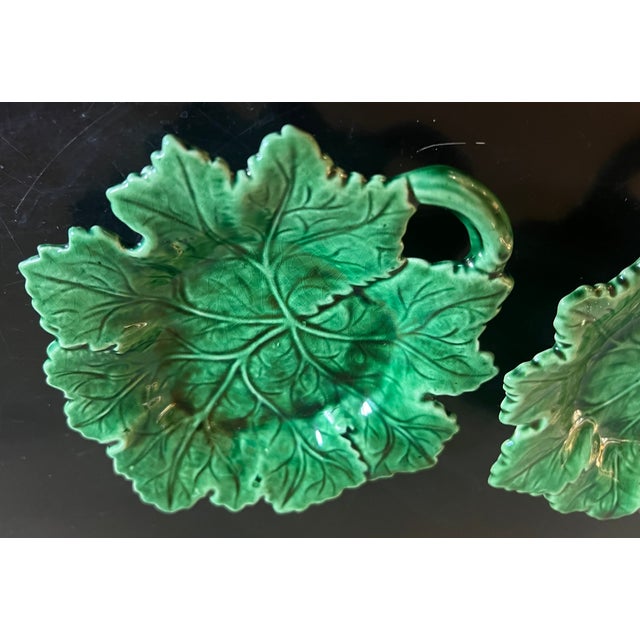 1980s Portugese Majolica Leaf Dishes- Set of 2 For Sale - Image 5 of 9