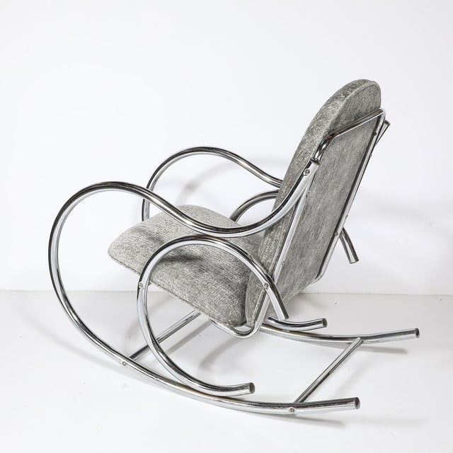 Mid-Century Tubular Chrome Rocking Chair With Holly Hunt Upholstery For Sale - Image 10 of 13