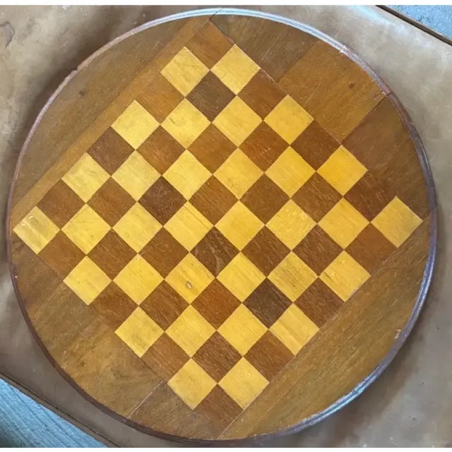 Mid 20th Century 1940’s American Marquetry Top Tri-Pod Side Table, Game Table With Chain Connector Swags For Sale - Image 5 of 10