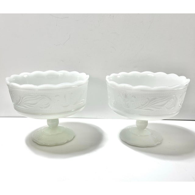 1960s 1940s Matching Milk Glass Compotes Fruit Bowls - A Pair For Sale - Image 5 of 8