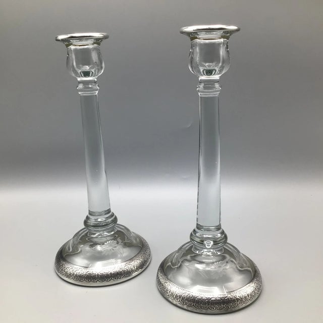 1930's Crystal Candles Holders With Silver Bands - A Pair For Sale - Image 13 of 13